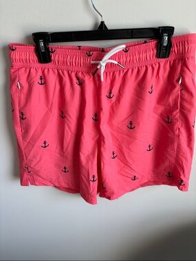 Men's Anchor Print Swim Trunks - Coral Pink